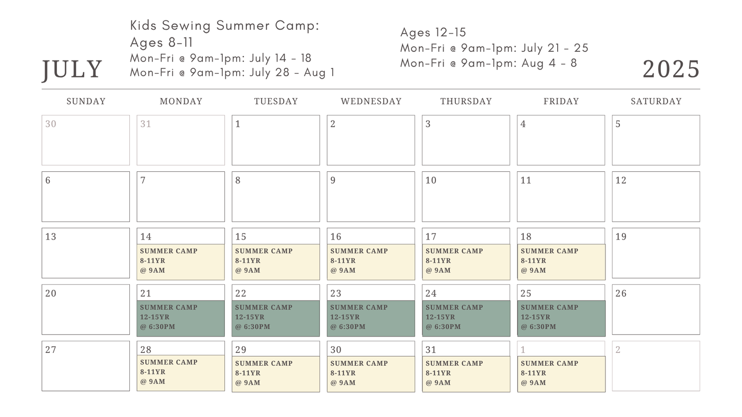 Kids Summer Sewing Camp (12-15)